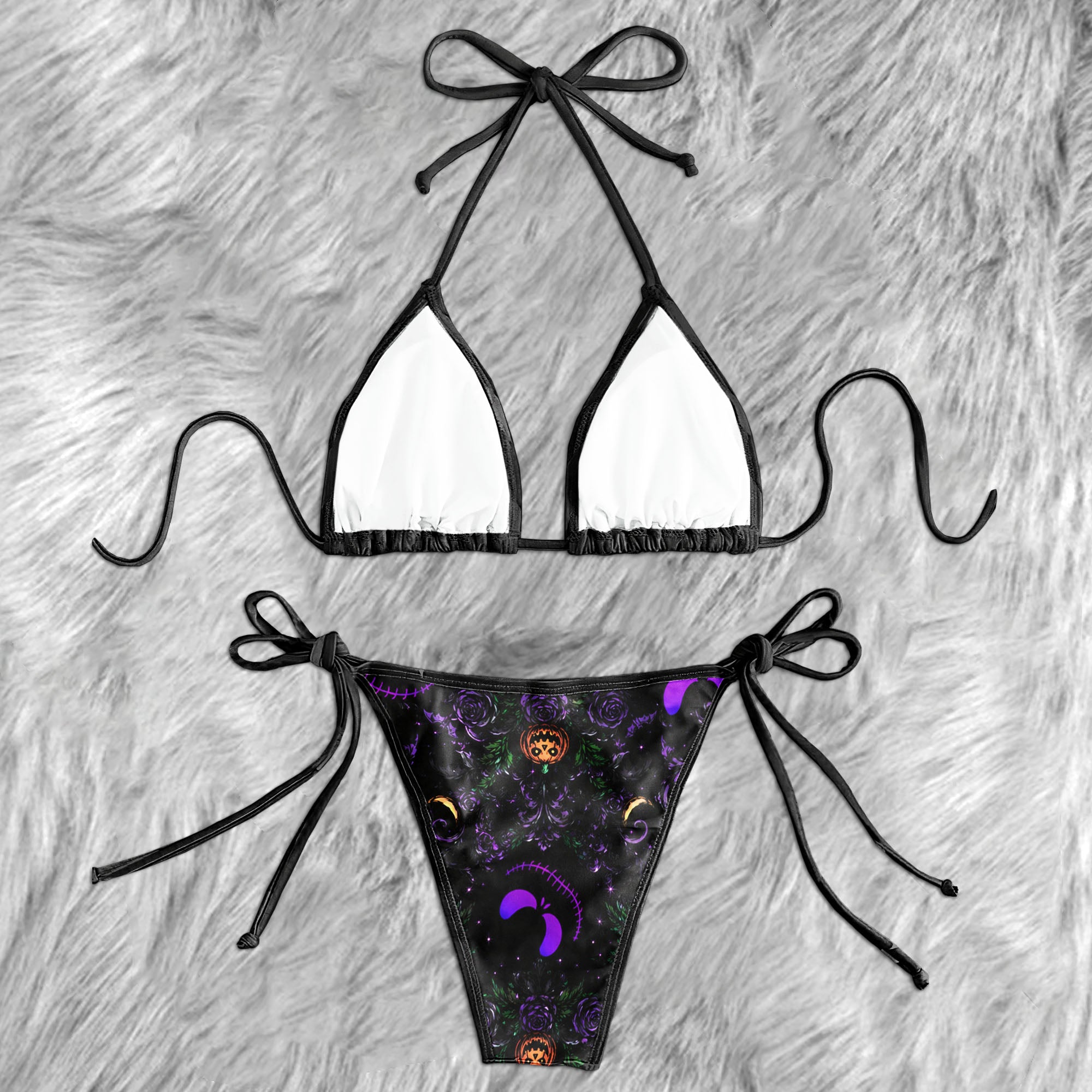 Gothic Halloween Damask Pattern Micro Triangle Bikini Swimsuit