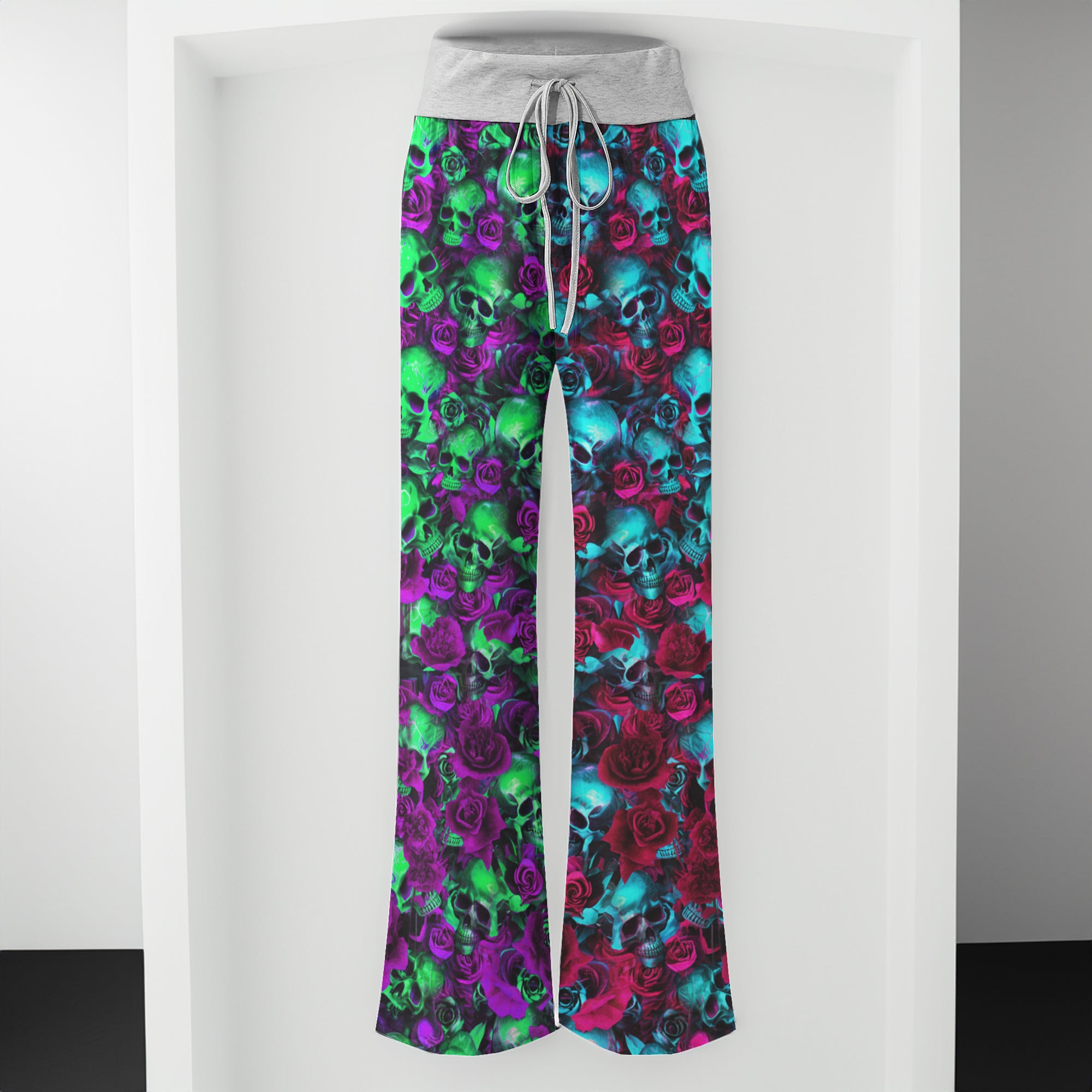 Gradient Skull Flower Dream Women's High-waisted Wide Leg Pants