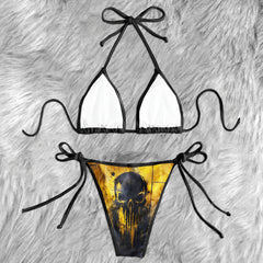 Abstract Grunge Skull Micro Triangle Bikini Swimsuit
