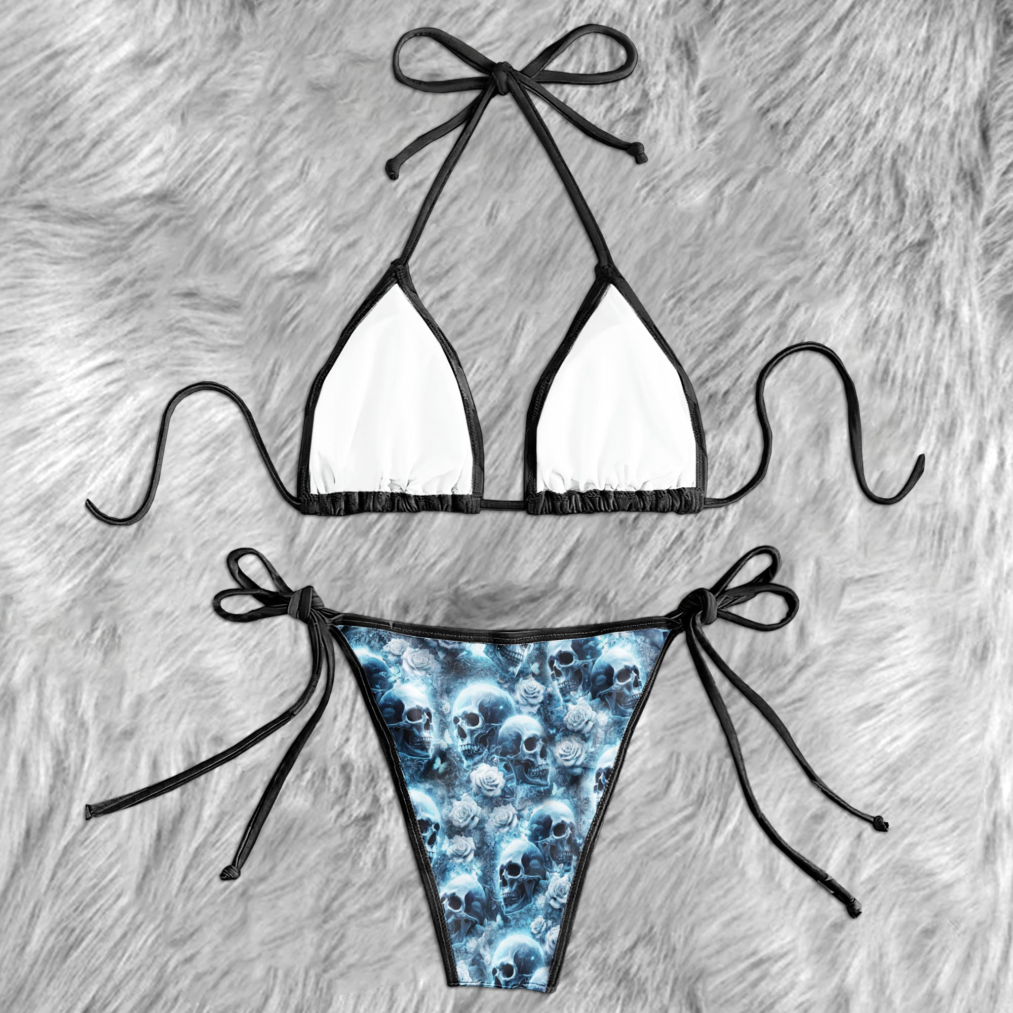 Ethereal Frost Skull Rose Micro Triangle Bikini Swimsuit