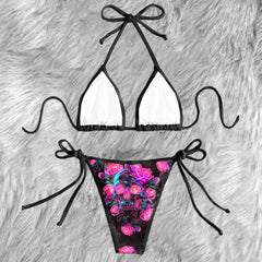 Neon Skull Rose Micro Triangle Bikini Swimsuit - Wonder Skull