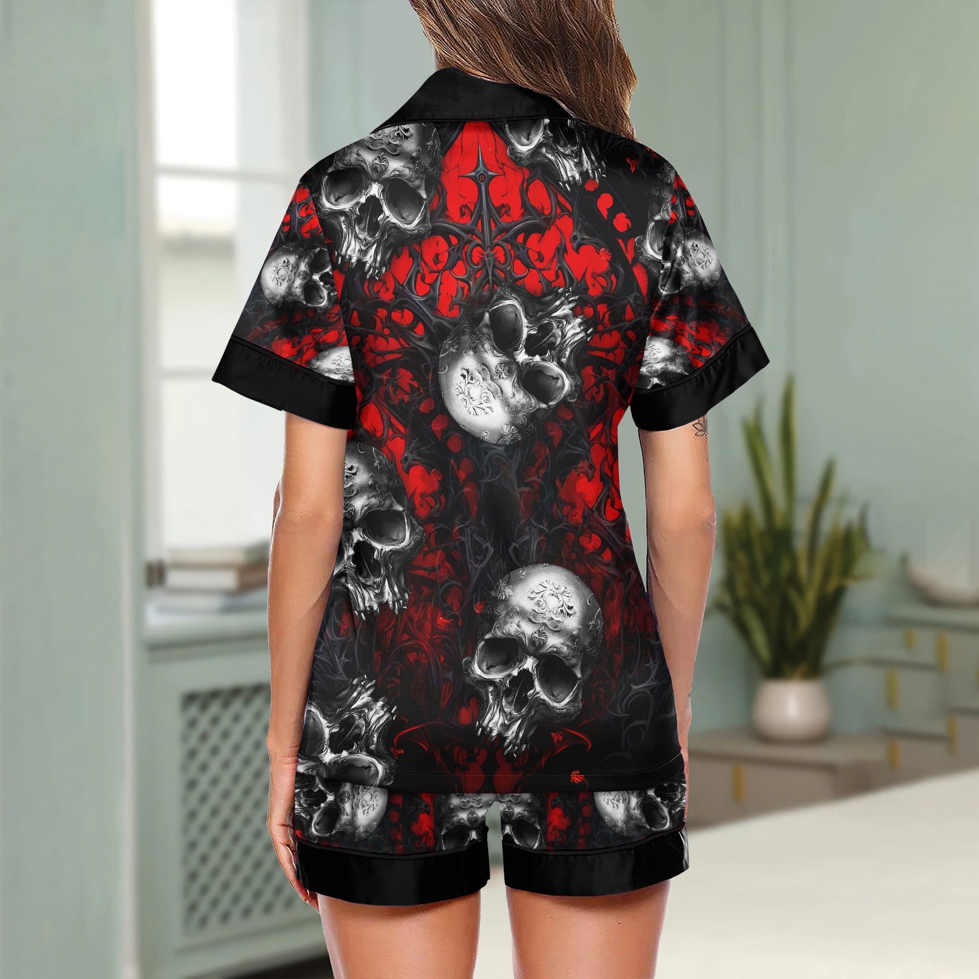 Chic and stylish women's pajama set with unique design prints and statement sleeves, Soft and luxurious fabrics make this pajama set perfect for bedtime or lounging at home.