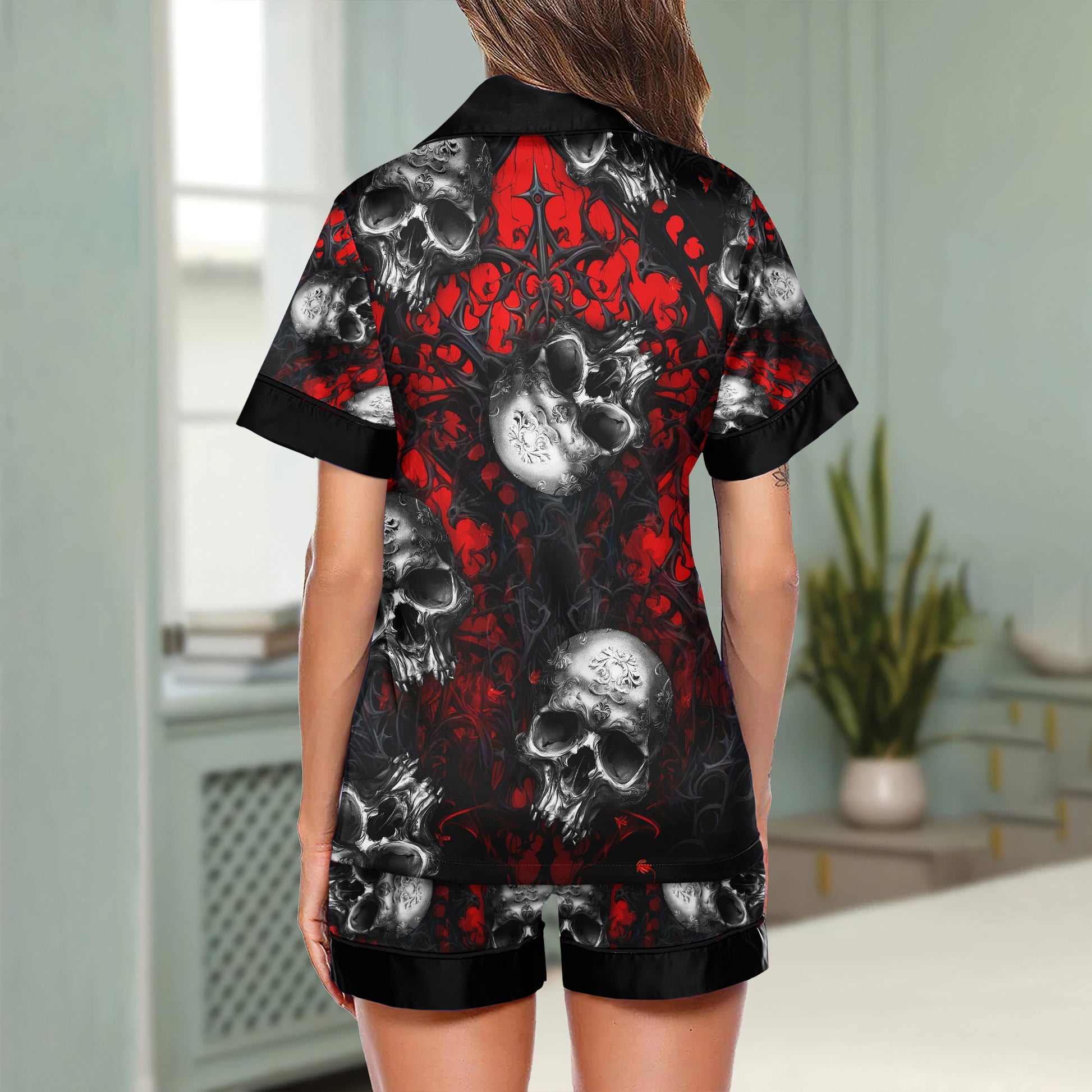 Chic and stylish women's pajama set with unique design prints and statement sleeves, Soft and luxurious fabrics make this pajama set perfect for bedtime or lounging at home.