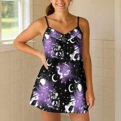 Purple Nebula Skull Serpent Short Cami Dress