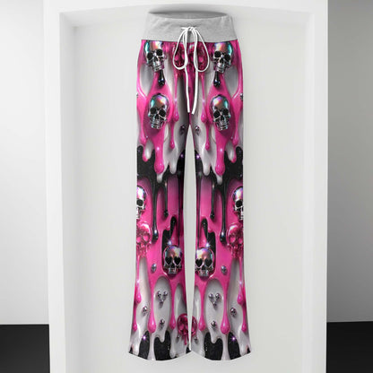 Pink Metallic Skull Lust Women's High-waisted Wide Leg Pants