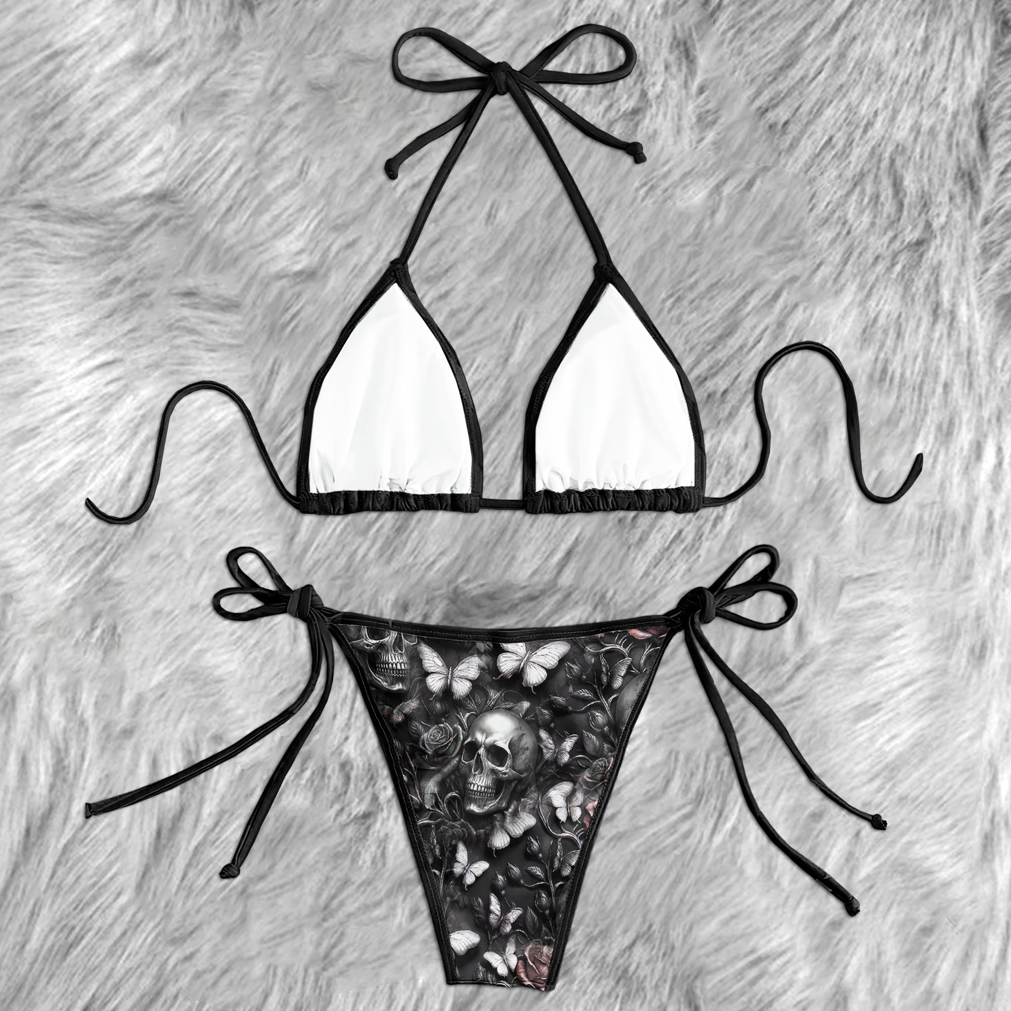 Metallic Skull Butterfly Relief Micro Triangle Bikini Swimsuit