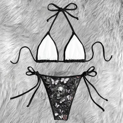 Metallic Skull Butterfly Relief Micro Triangle Bikini Swimsuit