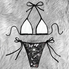 Metallic Skull Butterfly Relief Micro Triangle Bikini Swimsuit