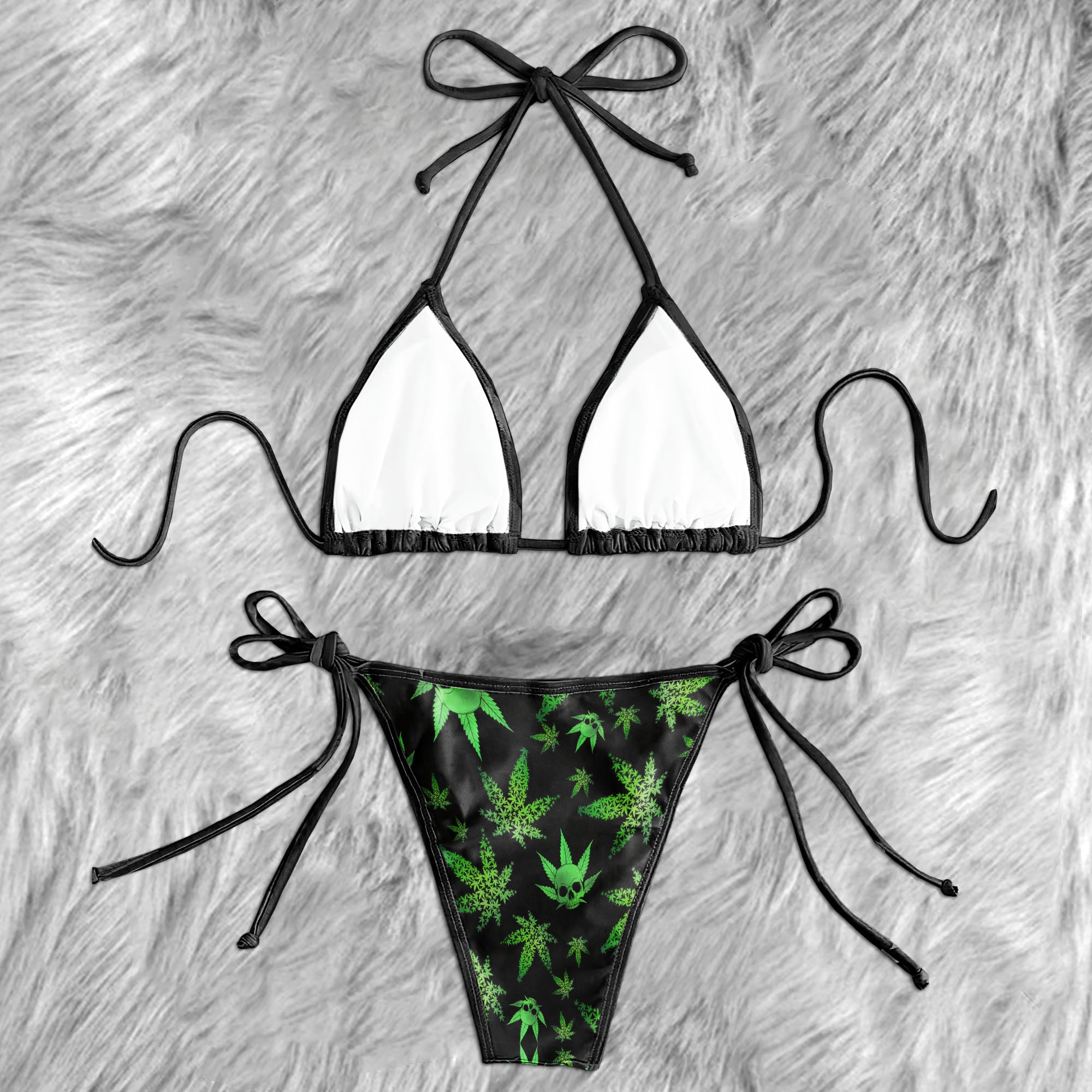 Green Leaf Echo Pattern Micro Triangle Bikini Swimsuit