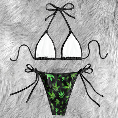 Green Leaf Echo Pattern Micro Triangle Bikini Swimsuit