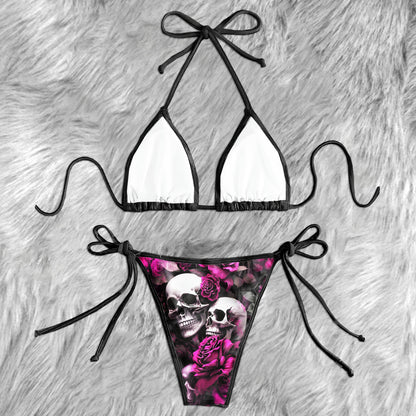 Pink Roses Eternal Skull Micro Triangle Bikini Swimsuit
