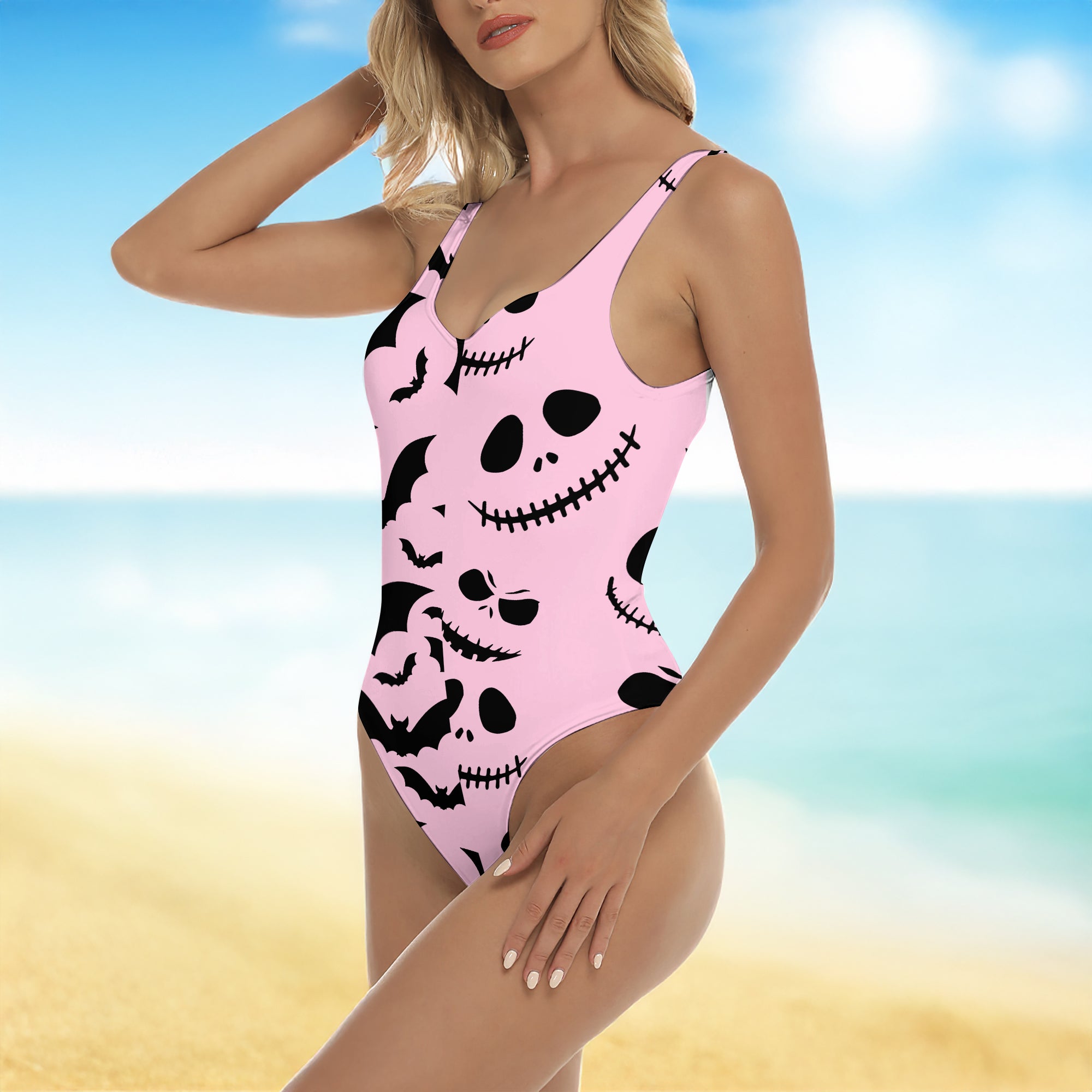 One Piece Bikini Bubblegum Bats & Bones Print Swimwear
