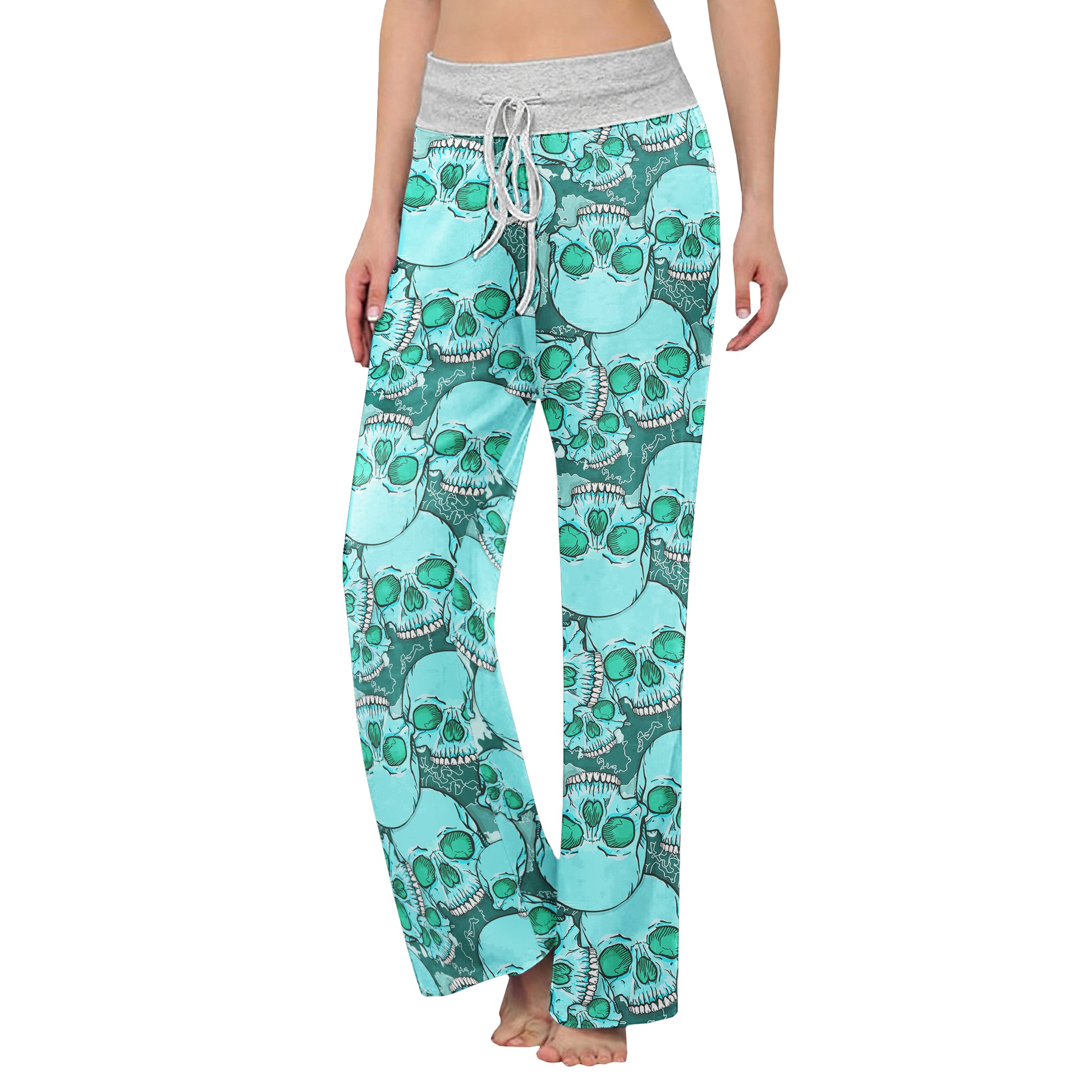 Cyan Baby Skull Women's High-waisted Wide Leg Pants | Wonder Skull