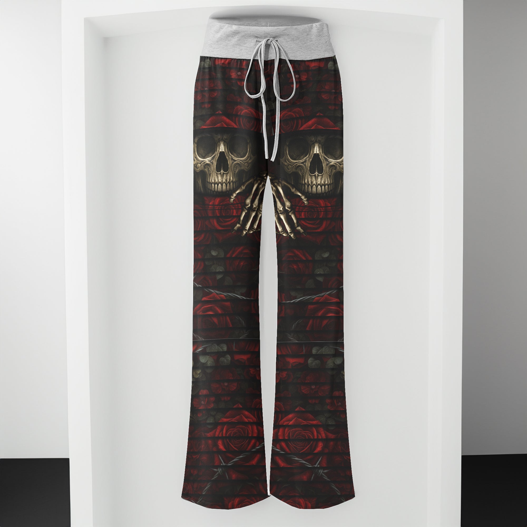 Barbed Heart Skull Rose Women's High-waisted Wide Leg Pants