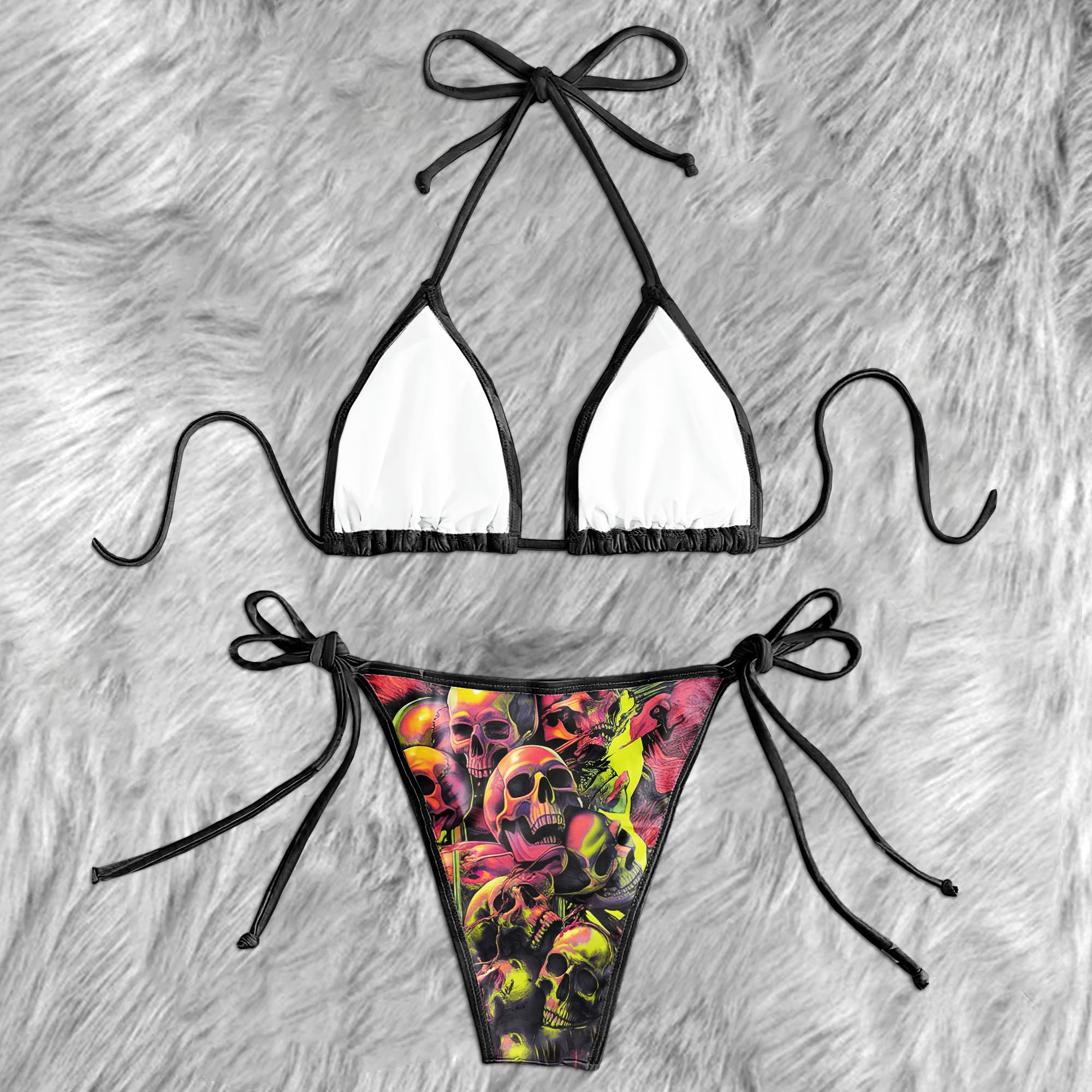 Skull Frenzy Artwork Micro Triangle Bikini Swimsuit