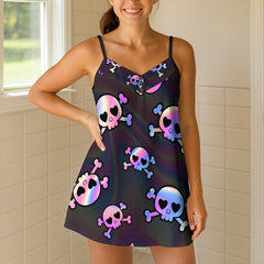 Holographic Love Skulls Short Cami Dress