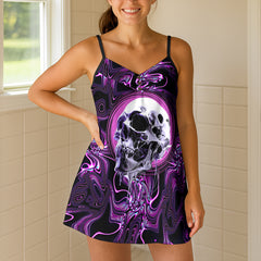 Purple Cosmic Melting Skull Short Cami Dress