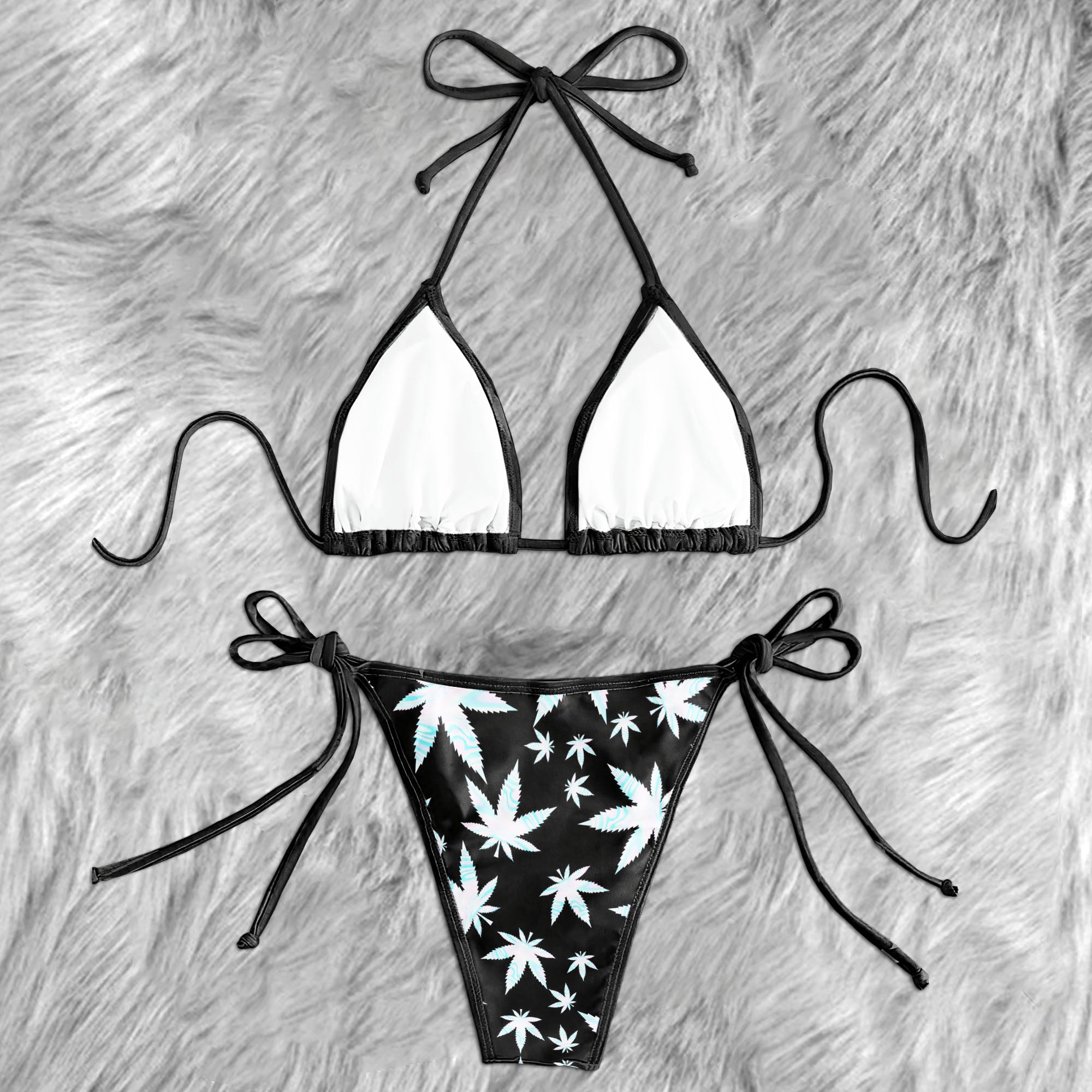 Neon Leaf Mirage Pattern Micro Triangle Bikini Swimsuit