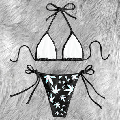 Neon Leaf Mirage Pattern Micro Triangle Bikini Swimsuit