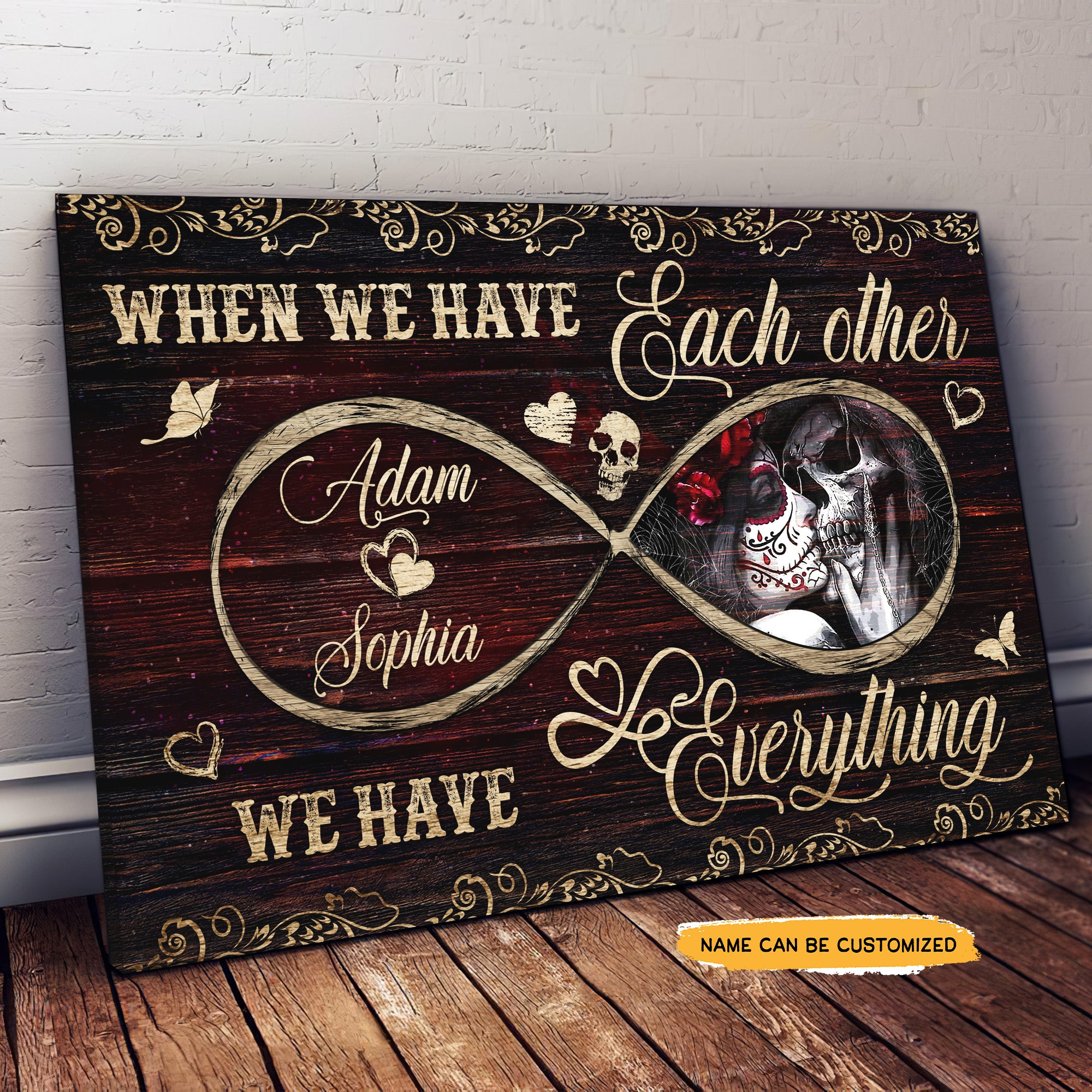 When We Have - Gothic Skull Rose Custom Personalized Canvas Anniversary Gift