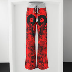 Gothic Skeleton Red Floral Women's High-waisted Wide Leg Pants