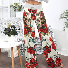 Retro Skull Roses Women's High-waisted Wide Leg Pants | Wonder Skull