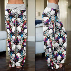 Skull Flower Galaxy Women's High-waisted Wide Leg Pants | Wonder Skull