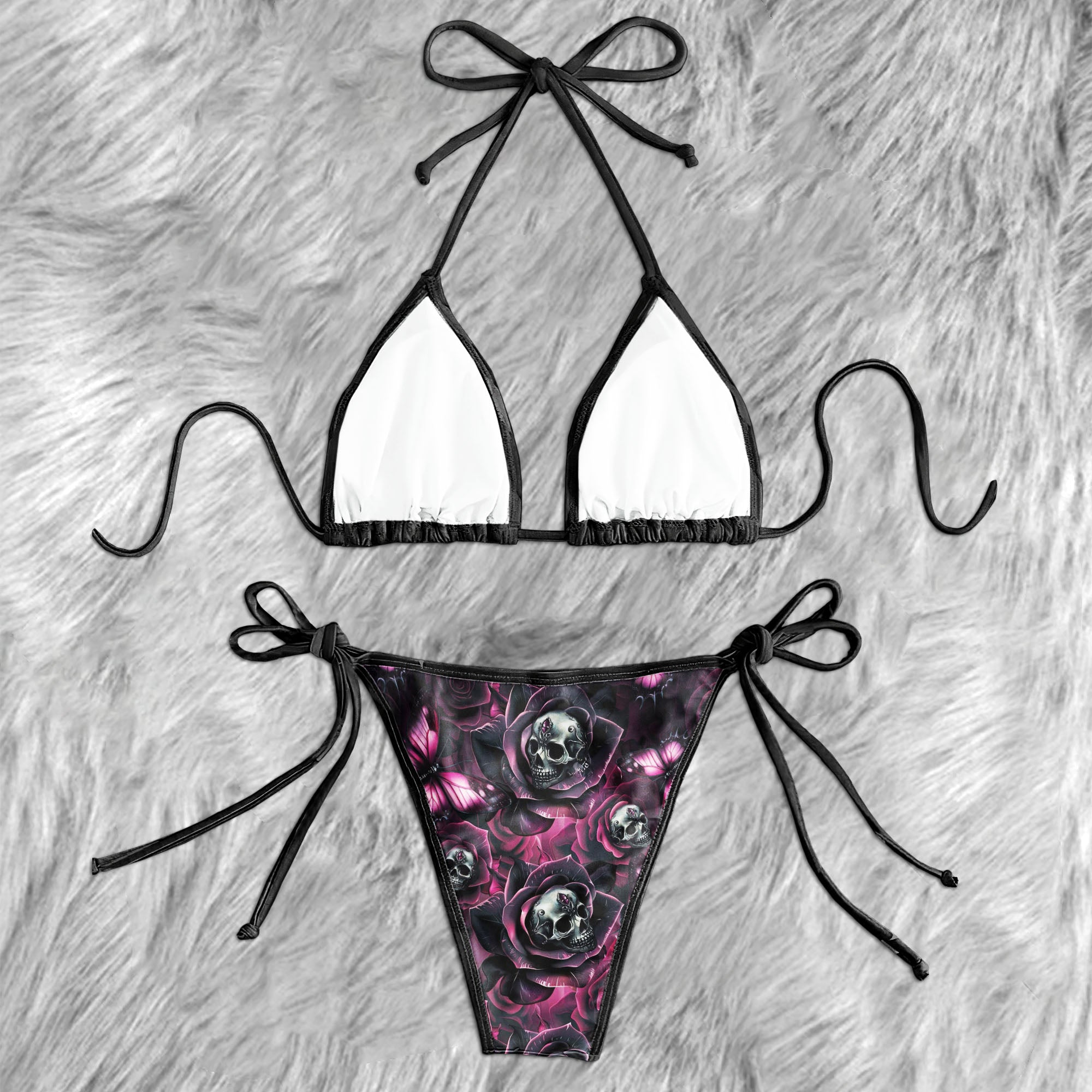 Neon Skull Rose Art Micro Triangle Bikini Swimsuit
