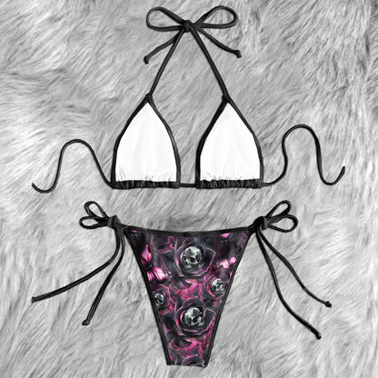 Neon Skull Rose Art Micro Triangle Bikini Swimsuit