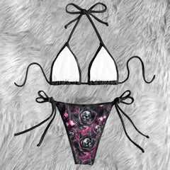 Neon Skull Rose Art Micro Triangle Bikini Swimsuit