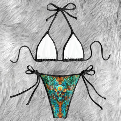 Bloomed Leaf Skull Illusion Micro Triangle Bikini Swimsuit