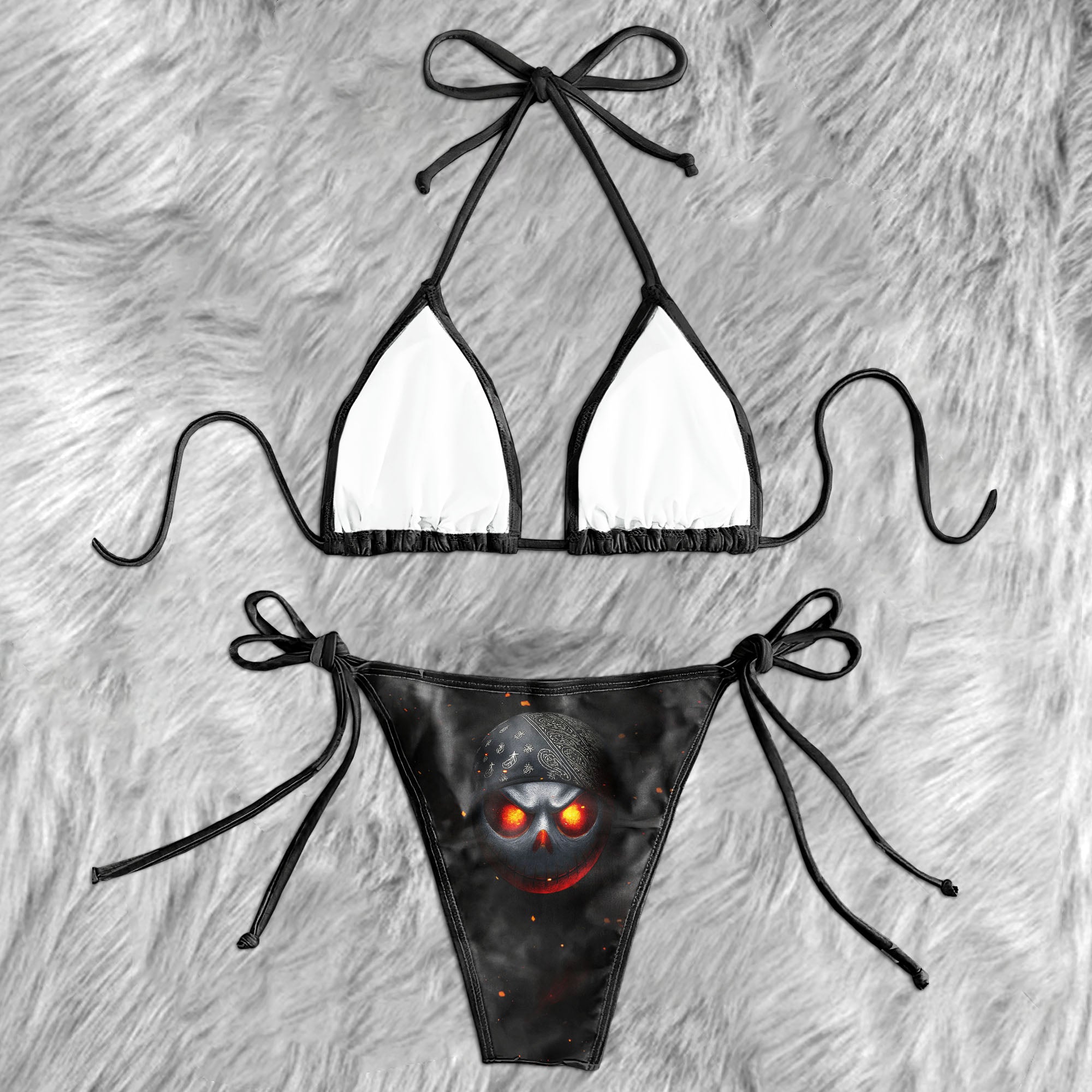 Fiery Bandana Skull Art Micro Triangle Bikini Swimsuit