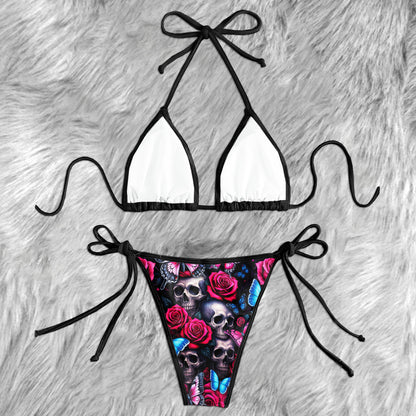 Neon Butterfly Rose Skull Micro Triangle Bikini Swimsuit