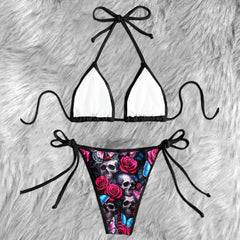 Neon Butterfly Rose Skull Micro Triangle Bikini Swimsuit