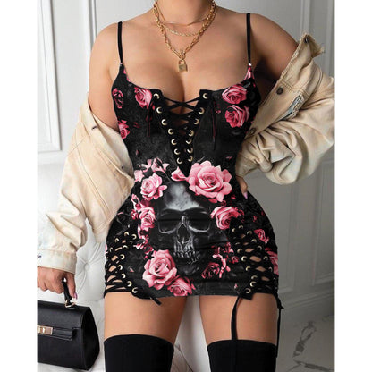Express your personal style with the Hot Gothic Dress, a timeless piece featuring a unique Black Pink Skull Rose, perfect for enhancing your daily fashion routine.