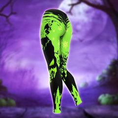 Green Black Christmas Theme Combo Hoodie and Leggings - Dark and edgy matching set with skull designs for a unique and stylish look.