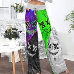 Two Block Color Emo Women's High-waisted Wide Leg Pants | Wonder Skull