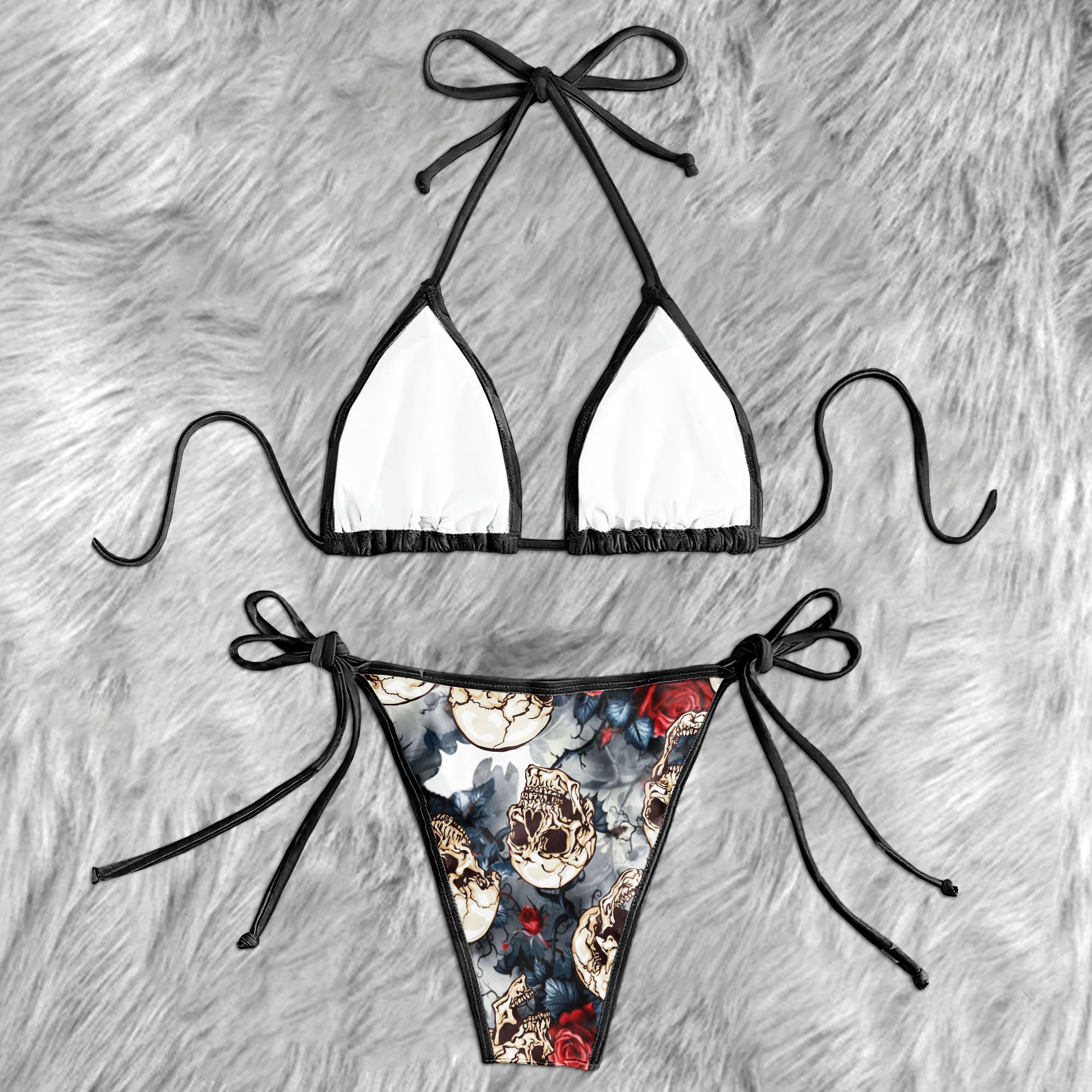 Blooms Rose Skull Pattern Micro Triangle Bikini Swimsuit