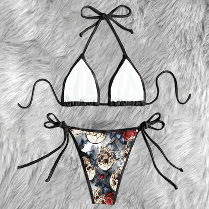 Blooms Rose Skull Pattern Micro Triangle Bikini Swimsuit
