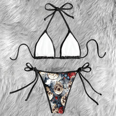 Blooms Rose Skull Pattern Micro Triangle Bikini Swimsuit