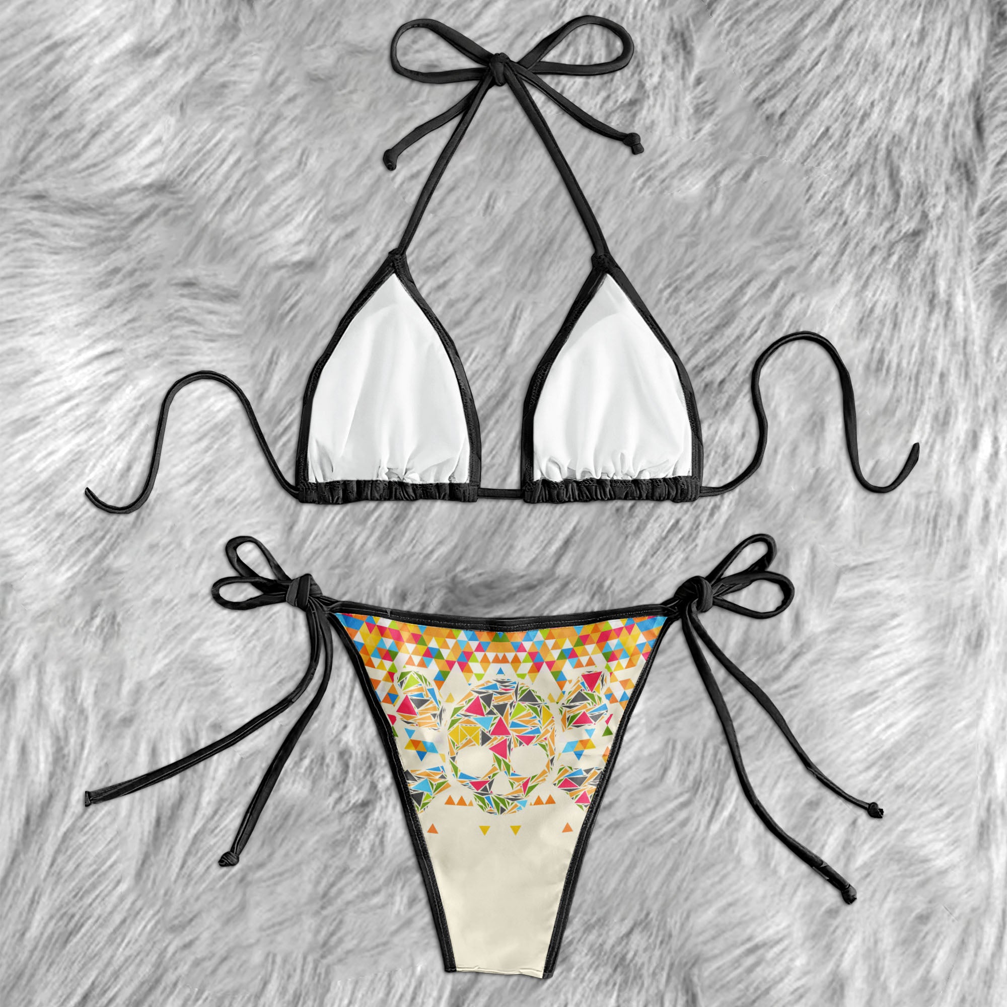 Colorful Triangular Skull Micro Triangle Bikini Swimsuit