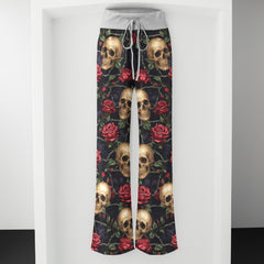 Gothic Skull Rose Art Women's High-waisted Wide Leg Pants