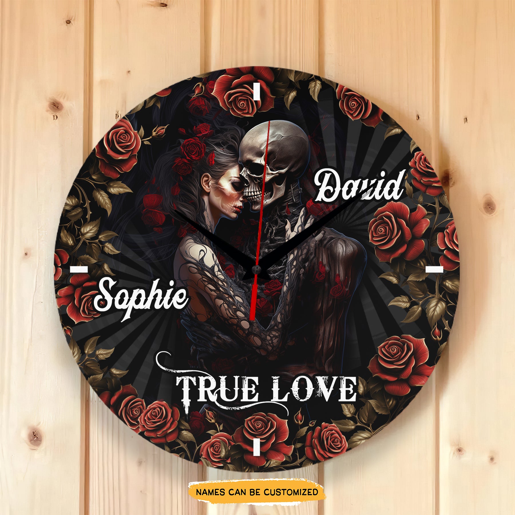 True Love Roses Elegant engraved clock, a sentimental keepsake for your special occasion and enduring love.