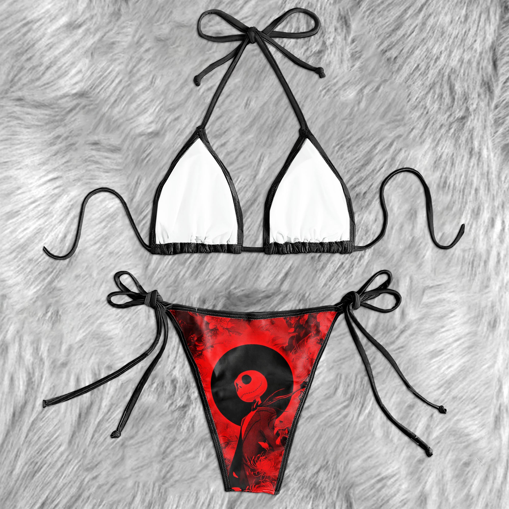 Red Skeleton Night Moon Micro Triangle Bikini Swimsuit