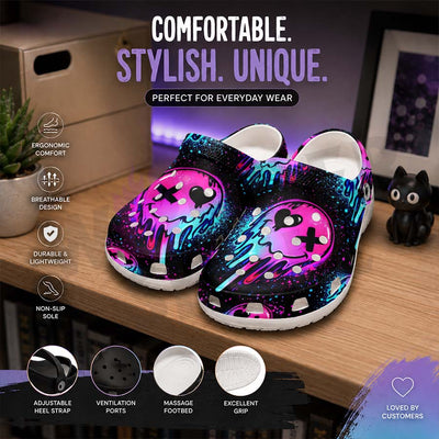 Wonder Skull Lightweight Clog Sandals are designed for all-day comfort. Featuring breathable ventilation holes, a cushioned footbed, and a pivoting heel strap, these versatile unisex clogs are perfect for use at home, outdoors, or at work — whatever your profession may be.