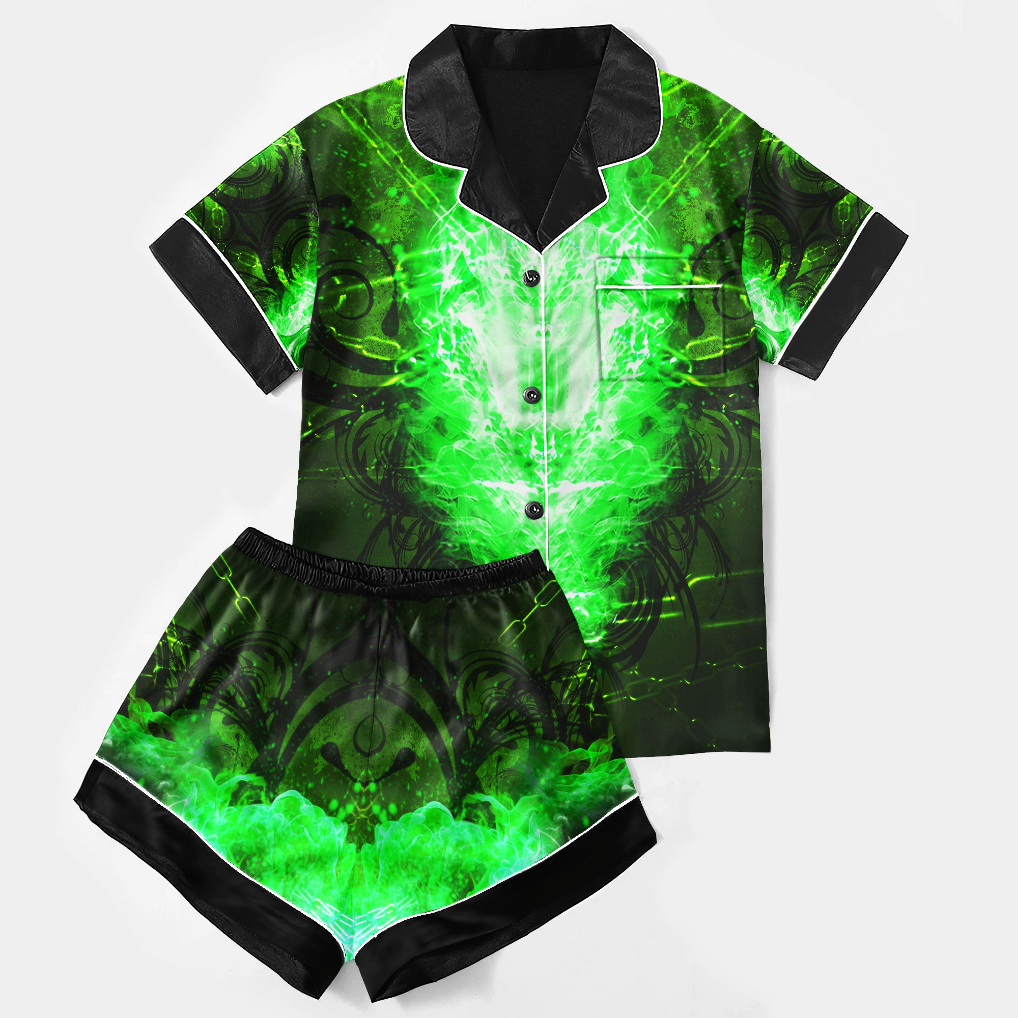 Chic and stylish women's pajama set with unique design prints and statement sleeves, Soft and luxurious fabrics make this pajama set perfect for bedtime or lounging at home.