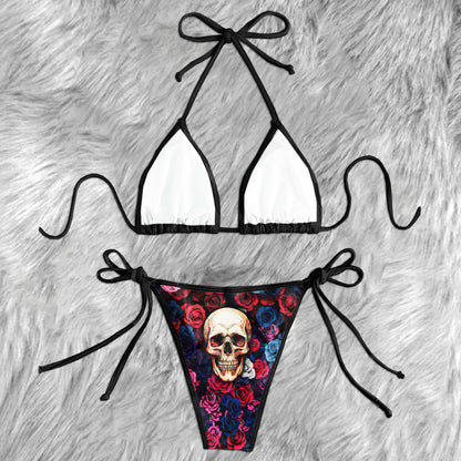 Vintage Skulls Roses Pattern Micro Triangle Bikini Swimsuit