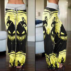 Yellow Black Nightmare Theme Women's High-waisted Wide Leg Pants | Wonder Skull