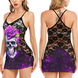 Purple Dark Gothic Skull Black Lace Sleepwears Babydol Dresses - Wonder Skull