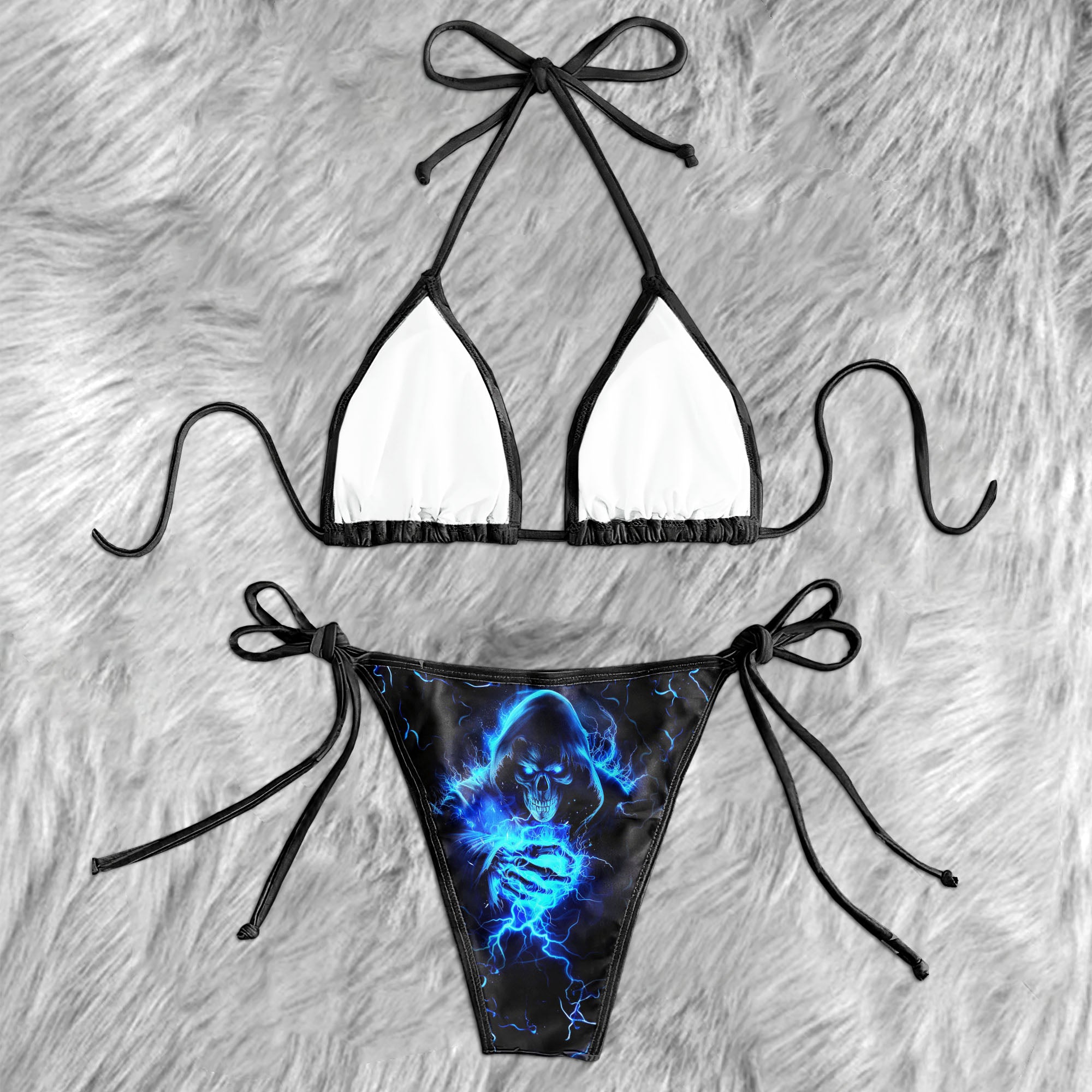 Blue Scary Skull Micro Triangle Bikini Swimsuit - Wonder Skull